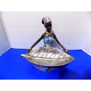 NEW Black African Queen Statue Figurine Tray Candy Dish